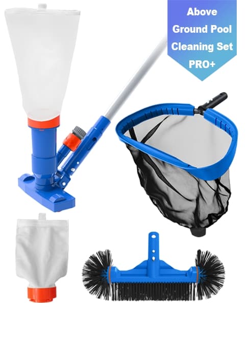 Poolvio 5-in-1 Pool Cleaning Kit - Includes Semi-Deep Skimmer Net, Aluminum Leaf Rake, 20' Pool Brush with 13ft Adjustable Pole