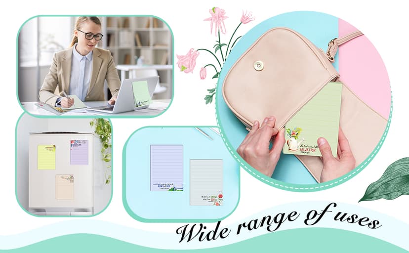 8 Pack Christian Sticky Notes Samll Scripture Inspirational Memo Pads Floral Design Adhesive Religious Bible Verse Quotes Notepads for Writing Diary Lists Schedules, 4 x 5. 5 Inch(Fresh Style)