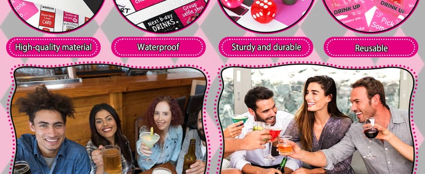 Drinking Board Games for Adults Waterproof Rubber Mat Drink Up Board Games Adult Tipsy Funny Party Interactive Drinking Games Ideal for Game Night Birthday Party Play, Age 21+, 2-8 Players
