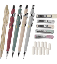 Mr. Pen- Art Mechanical Pencil Set, 5 Vintage Mechanical Pencils (0.3, 0.5, 0.7, 0.9, 2.0mm), 5 HB Lead Refills & 10 Eraser Refills, Precision Drawing Pencils for Sketching, Writing & Artwork