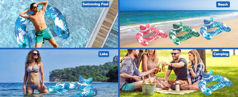 Pool Floats, 3 Pack Inflatable Pool Float Chairs with Cupholders & Handles, Pool Floats Adult & Kids Perfect for Pool Lake & Rivers, Pool Toys Party, Relaxing Inflatable Chair for Swimming Pool