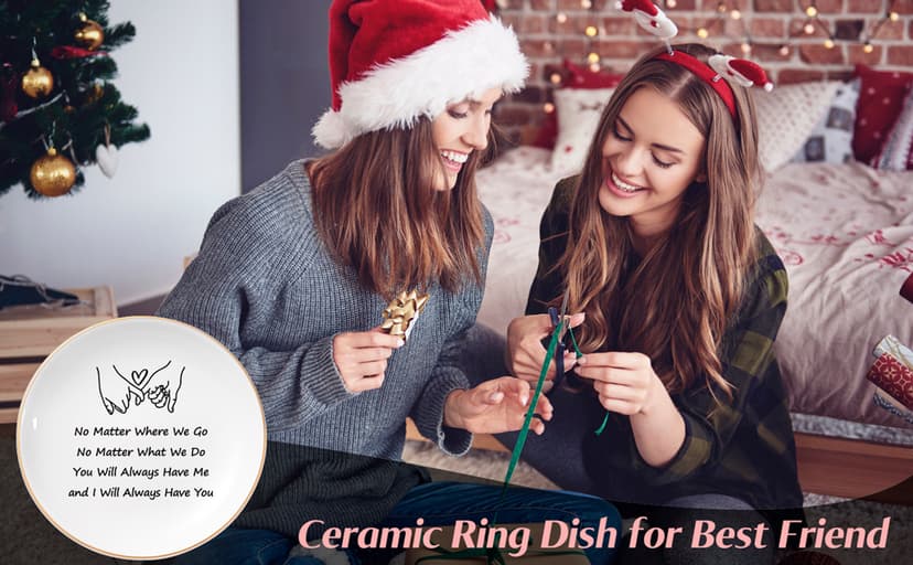Best Friend Birthday Gifts for Women Ceramic Jewelry Dish, Long Distance Friendship Gifts for Women, Galentines Day Gifts for Friends Bestie Coworkers Classmates