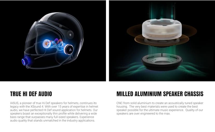 I A S U S High Def XSound 4 Helmet Speakers - Motorcycle Snowboard Helmet Speakers - Works with Most Comms with Earbud Ports – Includes Accessories for Install
