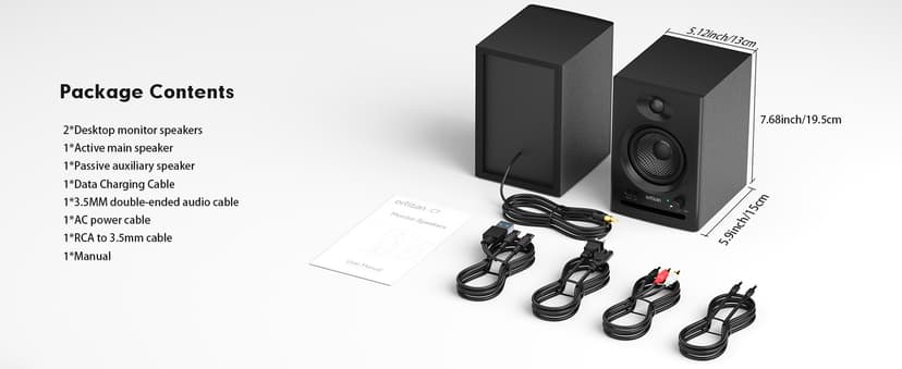 Ortizan C7 Dual-Mode 2.0 Studio Monitors, Active Monitor Speakers for Near Field Music Production, Bluetooth 5.3 Wireless Computer PC Monitor Gaming Bookshelf Speakers(Pair, Black)