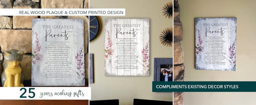 DEXSA Greatest Parents Wood Plaque - Made in the USA - 11.75 in x 15 in - Classy Vertical Frame Wall Hanging Decoration | Mom & Dad, you are the Best | Christian Family Religious Home Decor Saying