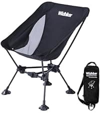 Wildhiker Portable Compact Folding Camping Chairs – Lightweight High Back with Pillow, Deep Recline, ArmPads, Side Pockets-for Motorcycle, RV, Backpacking, Travel, Festival – Black