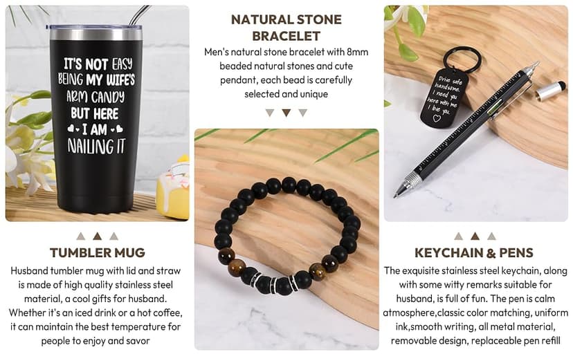 Best Gift for Husband Unique Birthday Gift Including Tumbler Mug Socks Bracelet Tape Measure Keychain Multitool Pen for Anniversary Birthday Christmas B0HHMQ7ZJY
