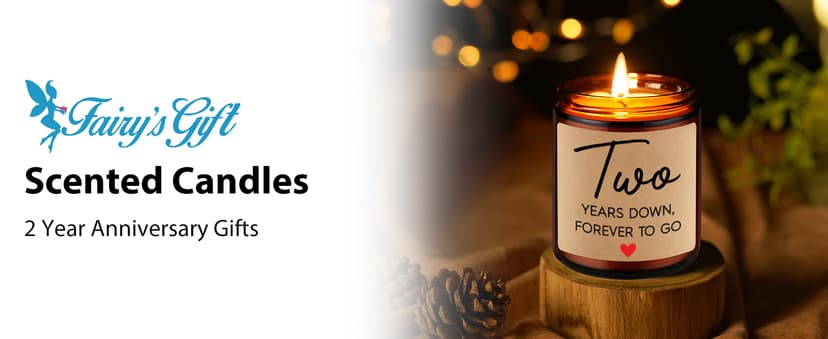 Fairy's Gift 2 Year Anniversary Candle Gifts for Him Her Boyfriend GF Wife Husband - Cotton 2nd Anniversary Couple Gifts Ideas - Two Year Wedding Anniv. Presents for Couples, Happy Second Anniv.