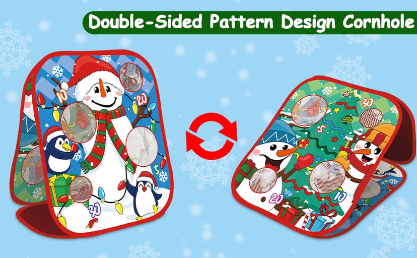 Christmas Party Games for Kids Adults, Bean Bag Toss Game Toys Double-Sided Foldable Cornhole Board with 8 Score Hole Christmas Theme Family Party Supplies Gifts for Carnival Yard Indoor Outdoor