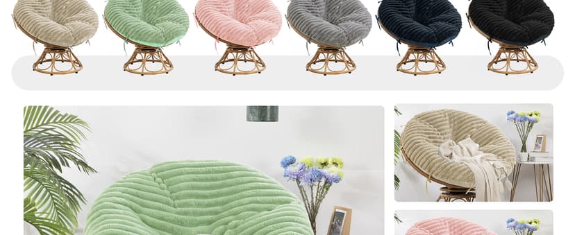 HOMBYS Fluffy Shaggy Cover for Papasan Chair Cushion, Plush Faux Fur Slipcover ONLY, (Without Cushion) Removable Soft Papasan Cushion Covers with 8 Ties, (Sage Green, 55"x55")