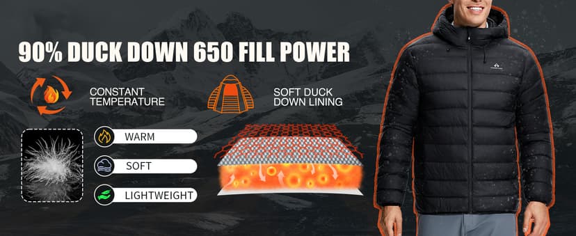 Pioneer Camp Men's Down Puffer Jacket with Hood Lightweight Packable Warm Insulated Thermal Puffy Winter Coat Ski Travel