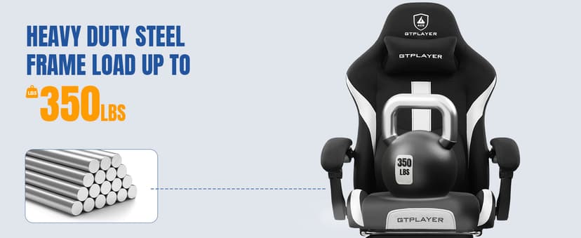 GTRACING Gaming Chair Ergonomic Office Chair with Foot Rest & Pocket Spring Cushion, Breathable Fabric Computer Chair with Headrest & Lumbar Support, High Back Game Chair for Adults, Coal-Black