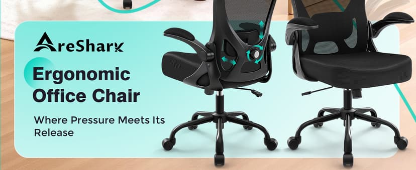 AreShark Office Chair - Ergonomic Breathable Mesh Desk Chair with Adjustable Lumbar Support and Flip-up Armrests - Executive High Back Rolling Swivel Comfortable Computer Gaming Chair for Home Office