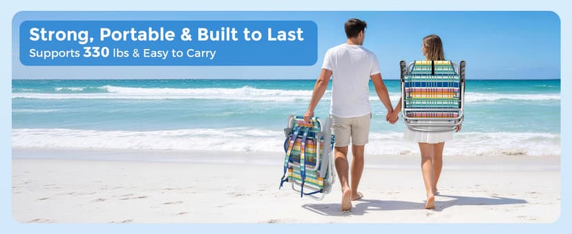 5-Position Backpack Beach Chair for Adults with Lumbar, Foldable Tall Heavy-Duty Beach Chairs with Cooler Bag,Cup Holder,Towel Rack for Beach, Camping, Outdoor (1, Rainbow)