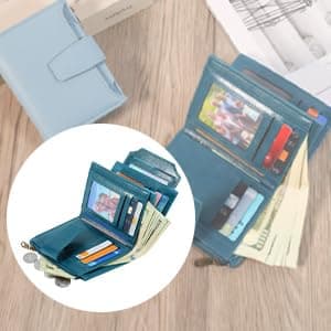 Airkit Small Wallet Women RFID Blocking Soft Leather Bifold Compact Card Holder Wallet for Women with Zipper Coin Pocket 4 ID Window