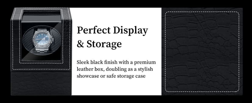 Mcbazel Mcbazel Single Watch Winder, Ultra Quiet Japanese Motor Automatic Watch Winder Box with Multiple Rotation Modes, Premium Watch Winder for Automatic Watches (AC/ Battery Powered) - Black with Crocodile Pattern