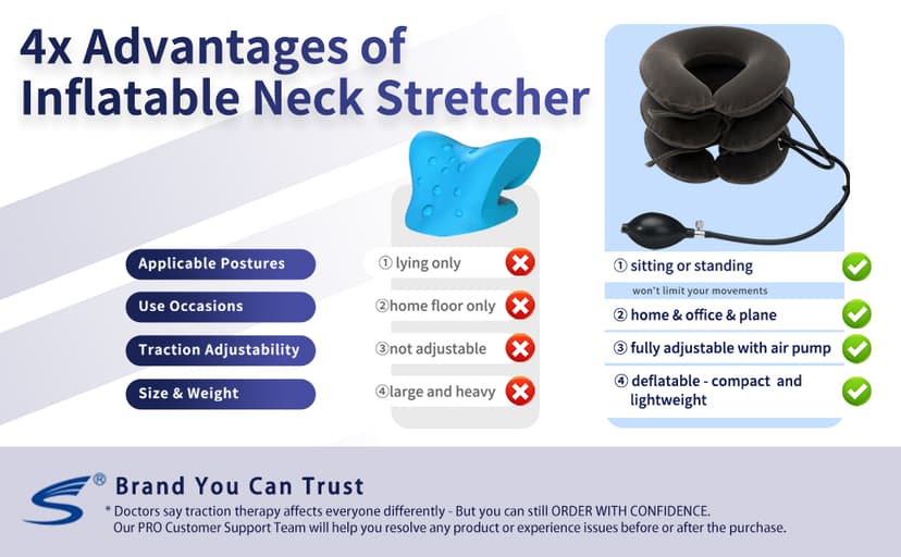 S Cervical Neck Traction Device for Instant Neck Pain Relief - Inflatable & Adjustable Neck Stretcher Neck Support Brace, Neck Traction Pillow for Home Use Neck Decompression