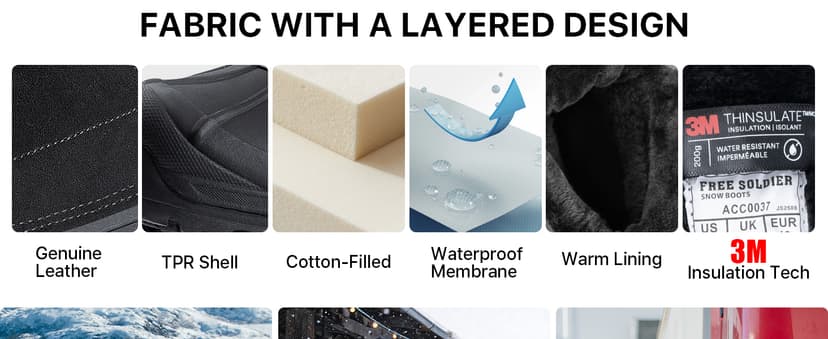 FREE SOLDIER Mens Snow Winter Boots for Men Warm Fleece Lining Winter Ski Shoes Waterproof Insulated Booties