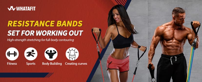 WHATAFIT Resistance Bands, Exercise Bands,Resistance Bands for Working Out, Work Out Bands with Handles for Men and Women Fitness, Strength Training Home Gym Equipment