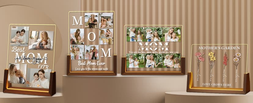 Personalized Best Friend Birthday Gifts for Women, Custom Acrylic Plaque Printed Walnut Picture Frame With LED Night Light, Personalized Christmas Gifts for Friendship, Friend, Women, Besties, BFF