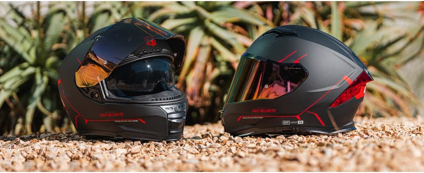 HAX Force Aerodynamic Full Face Helmet for Street & E-Bikes DOT & ECE Certified - Enhanced Dual Visor, Adult Size, Pinlock Ready Matte Black Red M