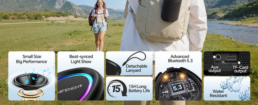 Powerful HD Sound, Dynamic Lights, 15H Playtime, BT 5.3, TWS Pairing, IPX5 Beach|Camping|Pool Accessories, Halloween Music Portable Bluetooth Speaker Gift Ideas: Outdoor Travel Essentials Waterproof B0CX1FRR27