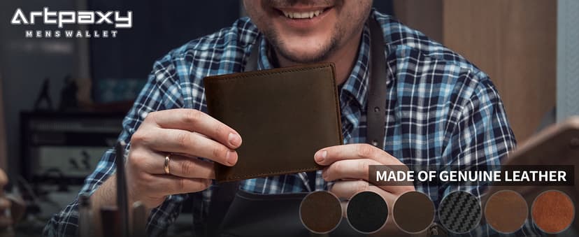 Artpaxy Mens Wallet Genuine Leather Bifold RFID Blocking Wallet for Men with 1 ID Window 13 Card Holders 2 cash pockets 1 Gift Box