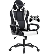 Gaming Chair Office Chair High-Back Ergonomic Video Game Chairs for Kids Teen Adult Height Adjustable Reclining Computer Chair with Lumbar Support Armrest Headrest Game Chair - White