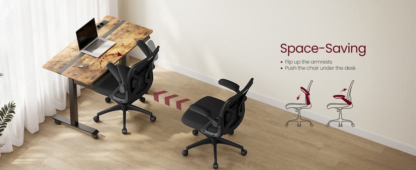 VASAGLE Ergonomic Mesh Office Chair with Adjustable Lumbar Support, 90-105° Tilt Function, Wide Seat, Flip‑Up Armrests, Computer Desk Chair for Home Office, Ink Black UOBN045BH01S