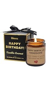 Lihome Happy Birthday Candle - Birthday Gifts for Women, Men, Mom, Dad, Sister, Teacher, Friends - Best Gifts for Her Ideas, Natural Soy Wax Vanilla Scented Candles
