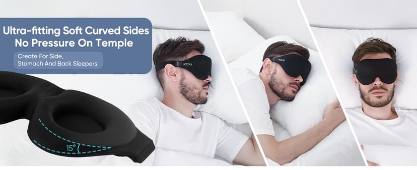 MZOO Luxury Sleep Eye Mask for Side Sleeper Men Women, Zero Eye Pressure 3D Sleeping Mask, Light Blocking Patented Design Night Blindfold, Soft Eye Shade Cover for Travel, Black