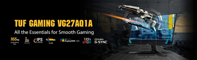 ASUS TUF Gaming 27" 2K HDR Monitor (VG27AQ1A) - QHD (2560 x 1440), IPS, 170Hz (Supports 144Hz), 1ms, Extreme Low Motion Blur, Speaker, G-SYNC Compatible, VESA Mountable, DisplayPort, HDMI