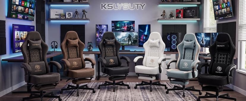 Gaming Chair Breathable Leather with Pocket Spring Cushion, Wide and High Ergonomic Office Chair with Headrest, Computer Gaming Chair with Footrest for Adult and Teen (Beige Leather)