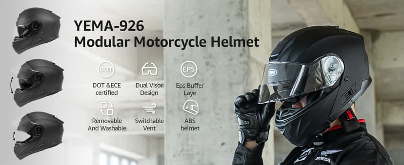YEMA Modular Motorcycle Helmets, DOT Approved Full Face Motorcycle Helmet with with Flip Up Dual Visor for Men & Women - Street, Scooter, ATV, E-Bike