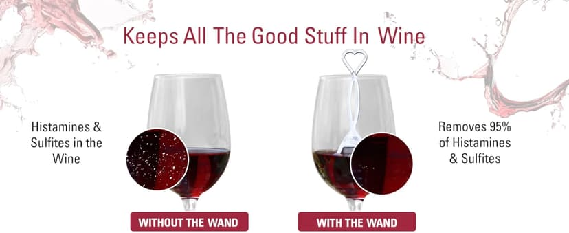 PureWine The Wand Wine Purifier - Red & White Wine Filters for Histamines & Sulfites, Sulfite Remover Sticks, Helps Allergies & Headaches, Gift Accessories for Women & Men - 8 Wands, Silver