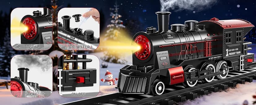 DULONIME Train Set for Toddlers 2-4, Electrical Trains with Track, Smoke, Light, Sound and Scene, Christmas Train Sets for Around The Tree, Christmas Birthday Gifts for Boys Girls 3-8 Years Old