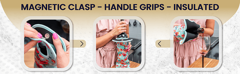 Made Easy Kit Insulated Wine Tote - Neoprene Wine Carrier Bag with Magnetic Handle Clasp - Wine Bottle Protective Travel Bag - Perfect for Gifting Travel or Gift Bag - Set of 3 (Floral Patterns)