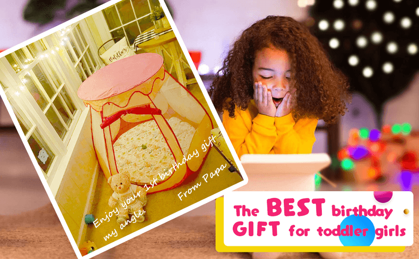 Pop Up Princess Tent with Star Light, Toys for 1 2 3 Year Old Girl Birthday Gift, Ball Pit for 12-18 Months Baby Girl Toys, Toddler Gift, Easy to Pop Up and Assemble(Pink)