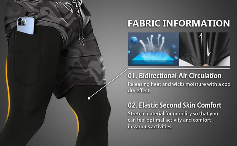 Aolesy Men's 2 in 1 Running Pants, Gym Workout Compression Pants for Men Training Athletic