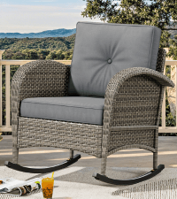 YITAHOME Rocking Papasan Chair, Wide Rocking Chair, Comfy Indoor and Outdoor Lounge Chair with Thick Cushion for Bedroom, Living Room, Patio, Porch, Garden, Deck, Lawn (Beige)