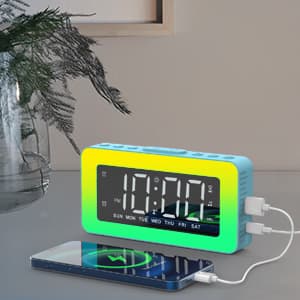 AFEXOA RGB Night Light Alarm Clock for Kids, Teenagers, Adults, Mirrored Clock with Dual Alarms, Snooze, LED Display, USB Charger, Small Dimmable Alarms for Bedtime