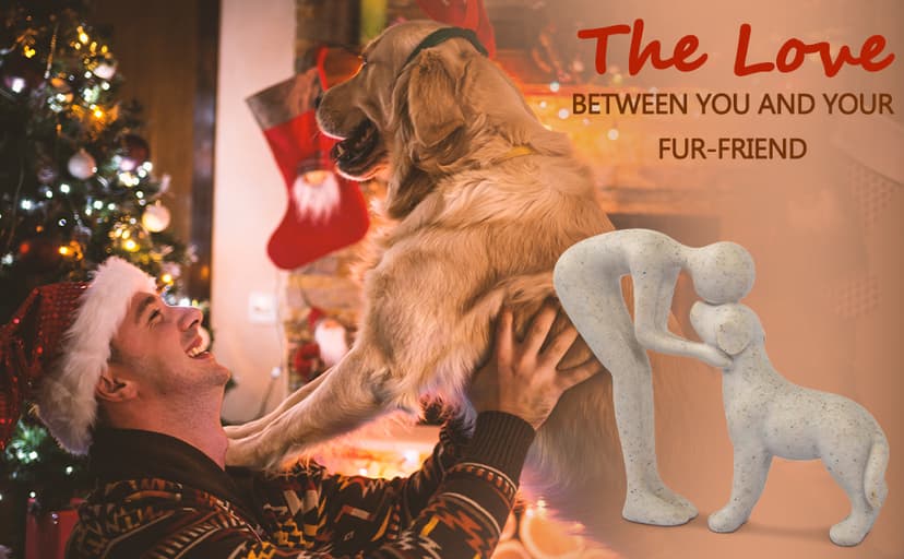 abstract sculpture celebrating the bond between person and pet. Intimate head-to-head Touching memory keepsake for dog lovers Abstract Person and Dog Head-to-Head Figurine Sandstone B0D9JVYT9V