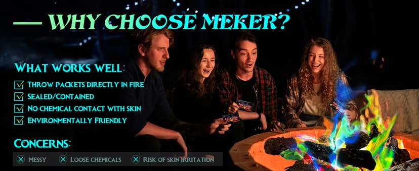 MEKER Fire Color Changing Packets - Fire Pit, Campfires, Outdoor Fireplaces, Bonfire - Magic Colorful Changing Fire - Perfect Fire Camping Accessories for Kids & Adults (12 Pack) B0C9THKCWY