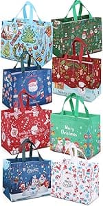PARSUP Multifunctional Non-Woven Christmas Bags for Gifts Wrapping Shopping - Treat Bags with Handles, Xmas Party Supplies