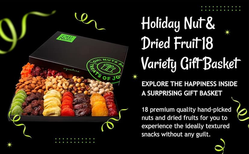 Oh! Nuts Dried Fruit and Nuts Gift Basket XL 18 Variety Basket - Gourmet Holiday Kosher Gift Box - Food Snack Box for Birthday, Anniversary, Corporate Gift for Men, Women, Mom, Dad