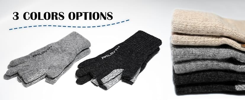 Palmyth Wool Fishing Gloves 3-Cut Fingers Warm for Men and Women Cold Weather Fingerless Gloves for Winter Fly Fishing