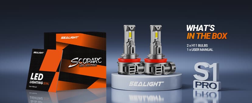 SEALIGHT H11/H9/H16 Bulbs, 40000LM 6500K Cool White H8 Fog Bulbs, 1:1 Mini Size, Powersports Accessory Lights with Fan, 3 Mins Plug-N-Play, Pack of 2