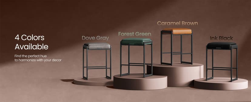 VASAGLE EKHO Collection - Bar Stools Set of 4, Counter Height Bar Stools, Synthetic Leather with Stitching, Mid-Century Modern Counter Stools, 26-Inch Tall, Kichen Home Bar Dining Room, Caramel Brown