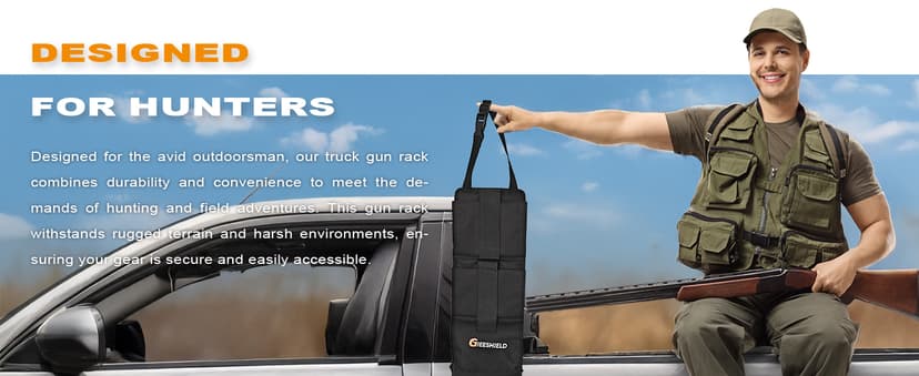 Truck Gun Rack(Set of 2), Seat Back Gun Rack with Adjustable Straps, 600D Oxford Cloth, Universal Rifle Holder, PVC Coated, Secure Storage Pockets for Hunting Gear, Easy to Install Vehicle Gun Rack