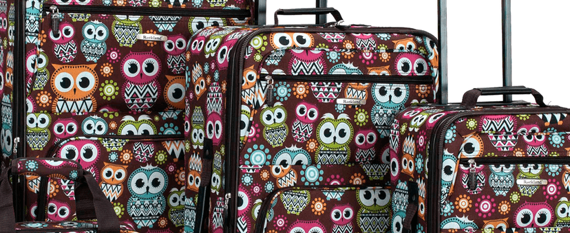 Rockland Fashion Softside Upright Luggage Set, Expandable,Lightweight,Telescopic Handle,Wheel, Pink Leopard, 2-Piece (14/19)